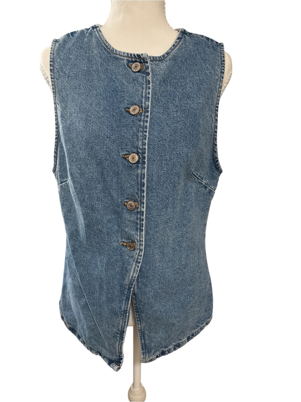 We The Free Distressed Blue Denim Button-Front Sleeveless Vest Small
